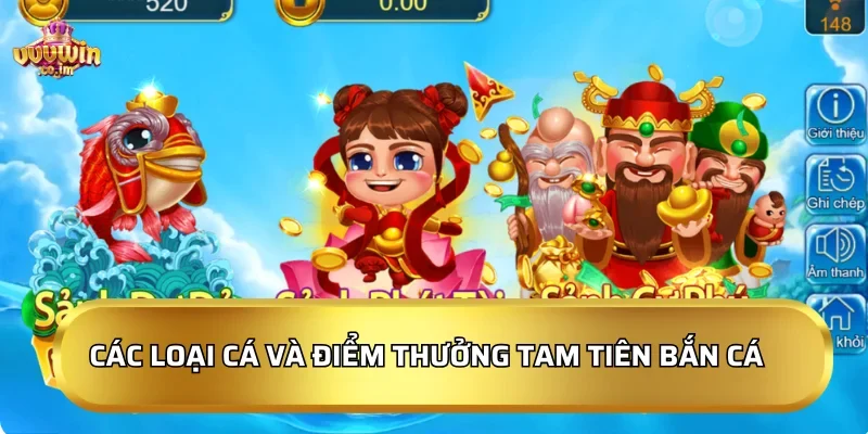 Các loại cá và điểm thưởng Tam Tiên Bắn Cá